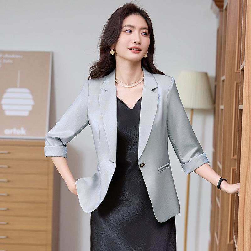 テーラードジャケット レディース 七分袖 シングルボタン スリムフィット カジュアル エレガント 通勤 オフィス ビジネス きれいめ ポリエステル 春夏(4)