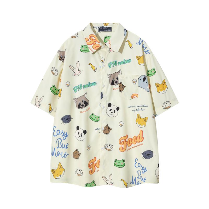 シャツ メンズ レディース ハワイアンストリート レトロ ヒップホップ ユニーク 総柄プリント 半袖 ゆ..