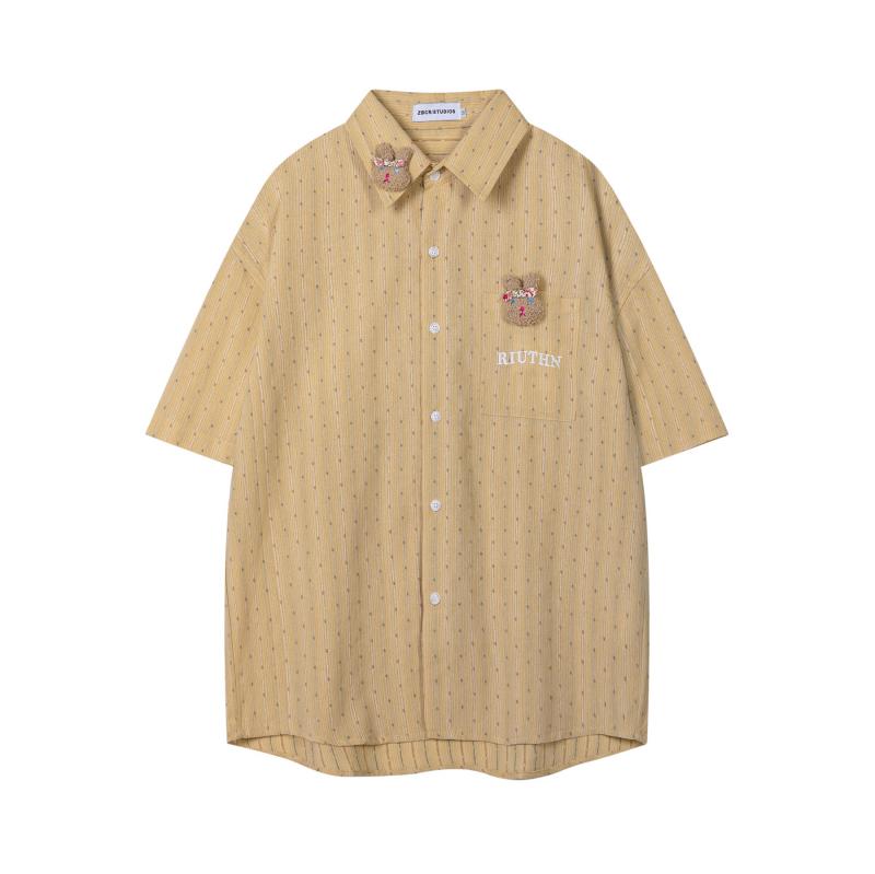 シャツ 男女兼用 半袖 開襟 アメリカンレトロ アメカジ キャラクター うさぎモチーフ 綿 コットン ゆっ..