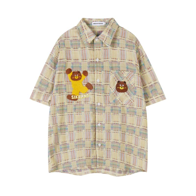 シャツ メンズ レディース ユニセックス アメリカン レトロ アメカジ タオル刺繍 クマ 半袖 カットジャ..