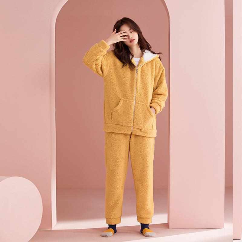 ルームウェア レディース 女性用 秋冬 厚手 あったか もこもこ フード付き パジャマ シープボア サンゴフリース ゆったり 大きいサイズ 韓国風 部屋着 上下セット セットアップ(4)