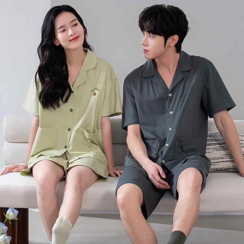 パジャマ カップル レディース メンズ セットアップ 上下セット 半袖 ショートパンツ 綿100% コットン 薄手 薄地 カジュアル リラックス 普段使い 部屋着 ルームウェア 外出可能 ワンマイルウェア 高級感 夏
