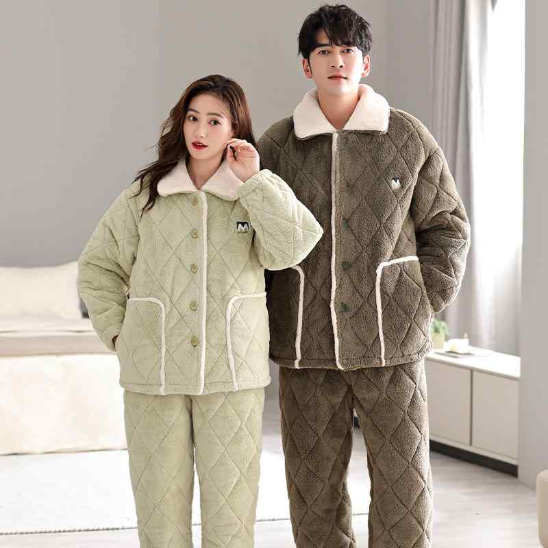 パジャマ 男女兼用 冬 極厚 中綿入り 暖かい サンゴフリース もこもこ 前開き カーディガン ルームウェア 上下セット 部屋着 外出可能