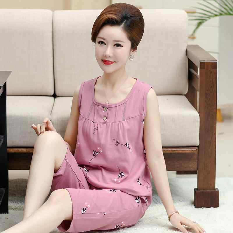 パジャマ ルームウェア レディース 女性用 春夏 ノースリーブ タンクトップ 七分丈パンツ クロップドパンツ 純綿 コットン 薄手 ミセス ママ 部屋着 普段使い セットアップ 上下セット カジュアル