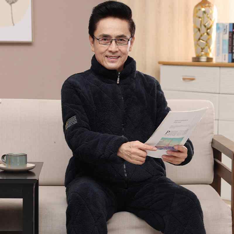 ルームウェア メンズ パジャマ セットアップ 秋冬 厚手 三層中綿 キルティング サンゴフリース コーラルフリース 裏起毛 ボア 保温 あったか 大きいサイズ ゆったり 中年男性用 ミドルエイジ 部屋着 ナイトウェア