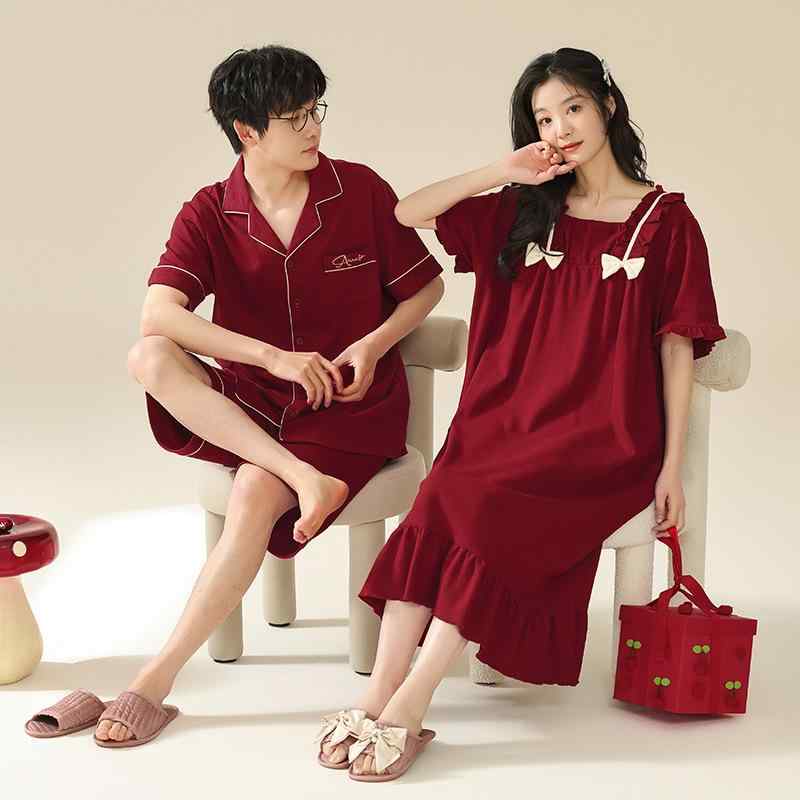 パジャマ カップル ルームウェア ルームワンピース セットアップ ショートパンツ 夏 薄手 接触冷感 高級感 快適 伸縮性 通気性 抗菌 かわいい ワッフルコットン 結婚式 ブライダル ウェディング 部屋着 ワンマイルウェア 半袖 ミドル丈 Vネック レ