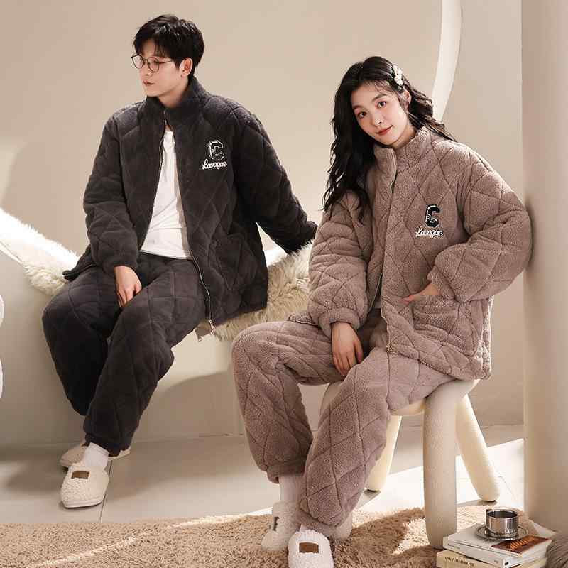 ルームウェア 男女兼用 ペア 秋冬 サンゴフリース 中綿入り 極厚 保温 あったか 三層 ファスナー スタンドカラー 長袖 ロングパンツ セットアップ 部屋着 パジャマ 普段使い ワンマイルウェア