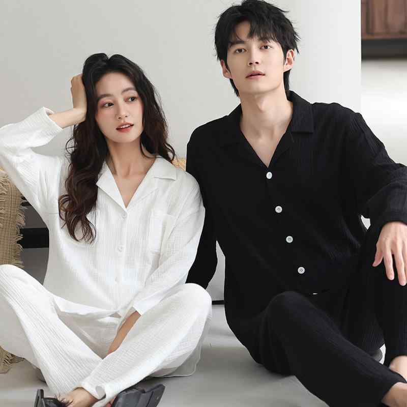 パジャマ レディース メンズ ペア カップル 綿100% コットン 長袖 ロングパンツ 前開き 開襟 ラペルカ..