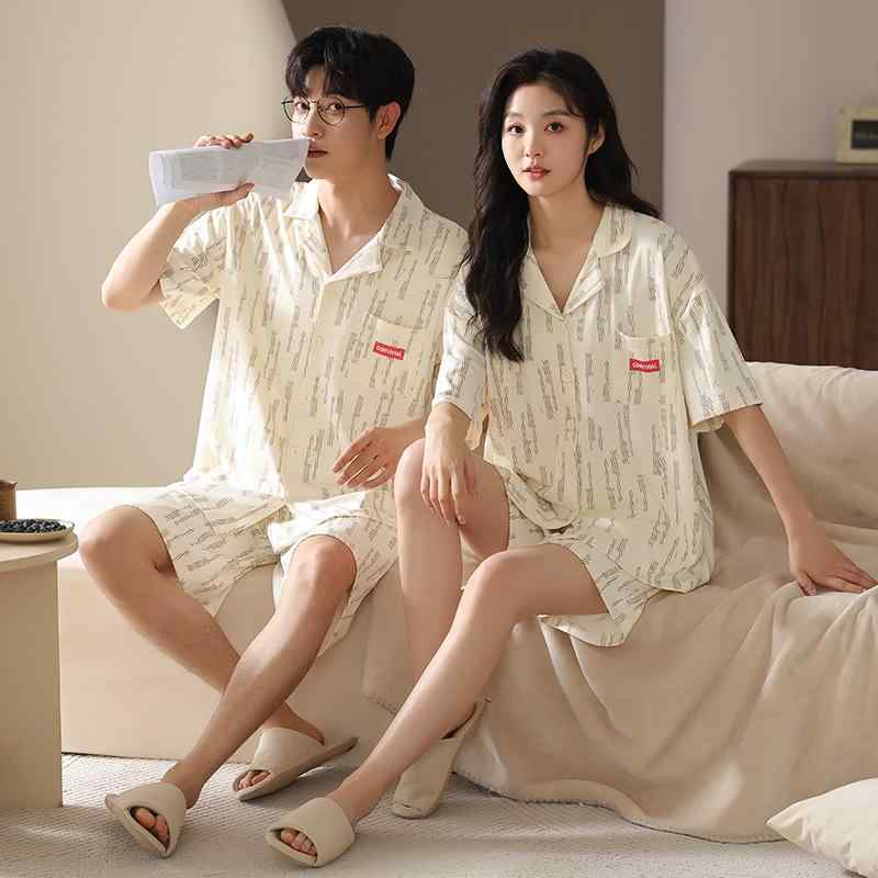 パジャマ メンズ レディース ペア カップル モダール 接触冷感 綿混 高級感 春夏 薄手 開襟 襟付き 半袖 ショートパンツ ルームウェア 部屋着 涼しい 快適 リラックス
