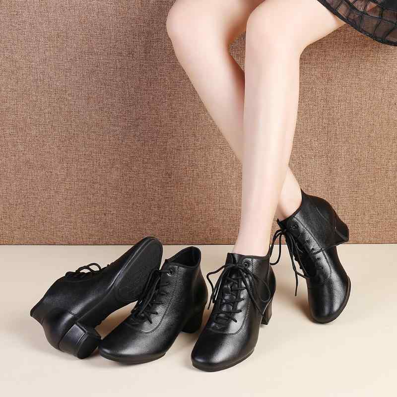 ダンスシューズ レディース オールシーズン ミッドカット モダン 社交ダンス 広場ダンス 屋外 本革 牛..