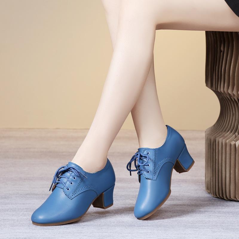 ダンスシューズ レディース 女性用 牛革製 本革 レザー ミドルヒール ソフトソール ゴム底 社交ダンス ..