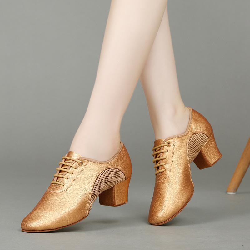 舞踏靴 女性用 ゴールド 甲メッシュ フィットネス ラテン 社交 モダン ルンバ チャチャチャ クイックス..