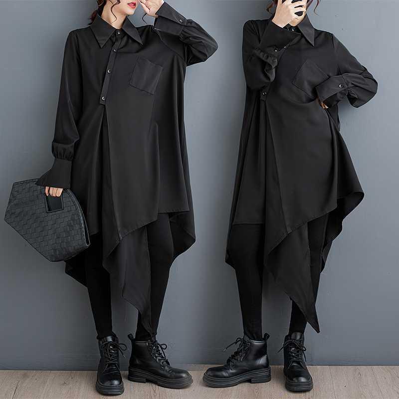 シャツワンピース レディース 秋冬 ゆったり リラックスフィット 大きいサイズ 体型カバー 無地 綿 ポ..