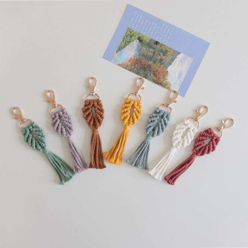 バッグチャーム 波ヘミアン ハンドメイド コットンロープ 貝殻 シェル タッセル キーホルダー レトロ 北欧風 おしゃれ 個性的 普段使い カラフル マルチカラー