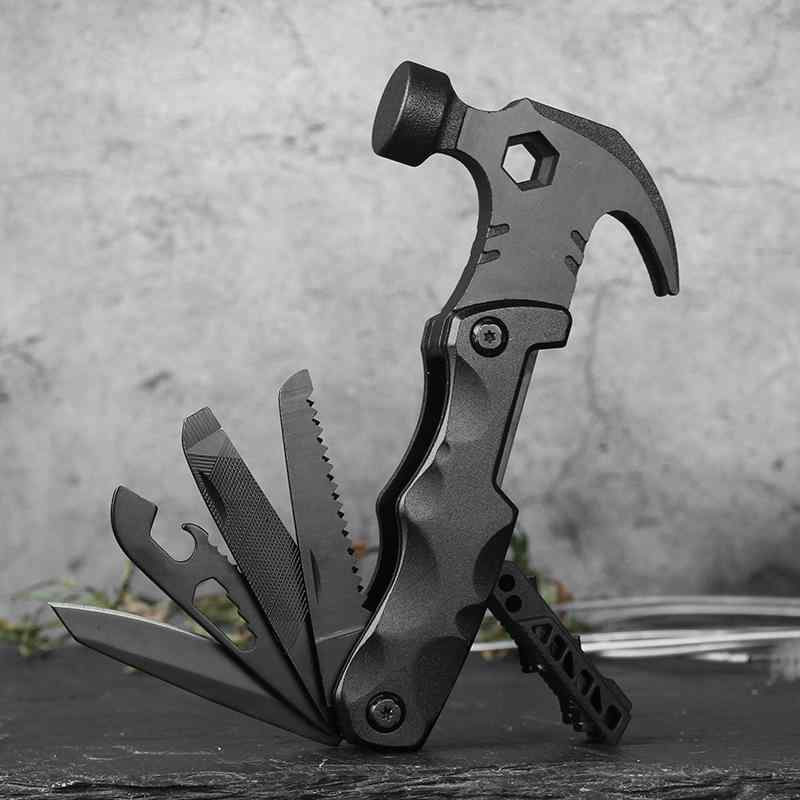 マルチツールハンマー アウトドア キャンプ 車載 釘抜き ドライバービット ナイフ コンパクト ポータブ..