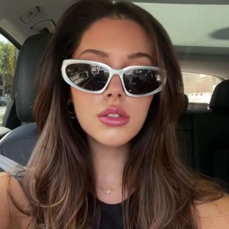 サングラス レディース 女性用 Y2K ミレニアム サイバーパンク 未来感 アメリカンレトロ バイク ライディング 防風 UVカット オーバルフレーム 秋冬(3)