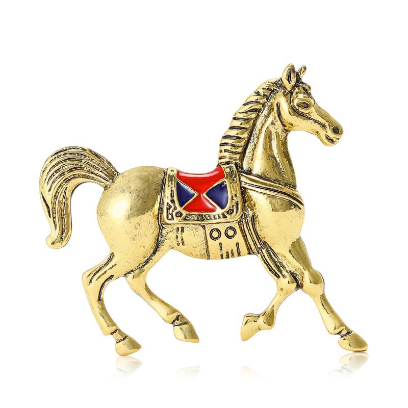 ブローチ 男女兼用 馬 ホース 十二支 アニマルモチーフ レトロ アンティーク 光沢 合金 エナメル 多機..