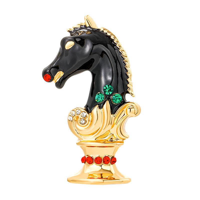 ブローチ 女性用 アンティーク ヴィンテージ 合金製 チェスの駒 馬モチーフ 宮廷風 七宝焼き風 カラフ..