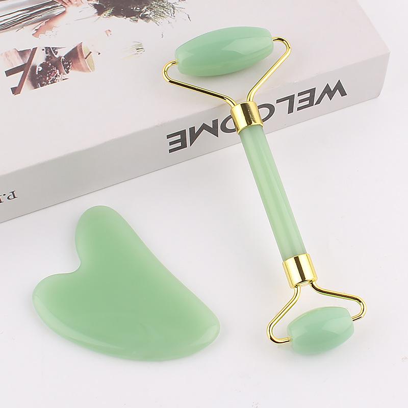 美顔ローラー かっさ板 合成翡翠 ジェード ハート型 フェイシャルケア マッサージローラー セット 小顔..