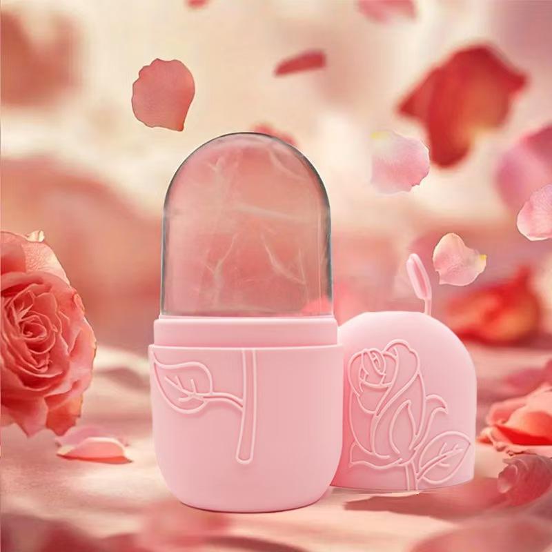 美容用品 シリコン 製氷皿 氷 フェイスケア マッサージローラー 顔用冷却 ピンク 花柄