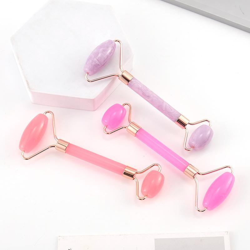 美顔ローラー 手動式 ダブルヘッド フェイスマッサージ 天然樹脂製 ポータブル 軽量 顔 リフレッシュ ..