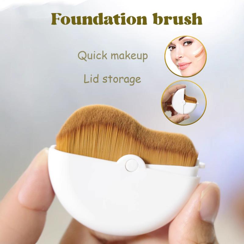 ファンデーションブラシ 化粧筆 回転式 保護キャップ付き 携帯用 持ち運び便利 ウェーブカット 濃密ナ..