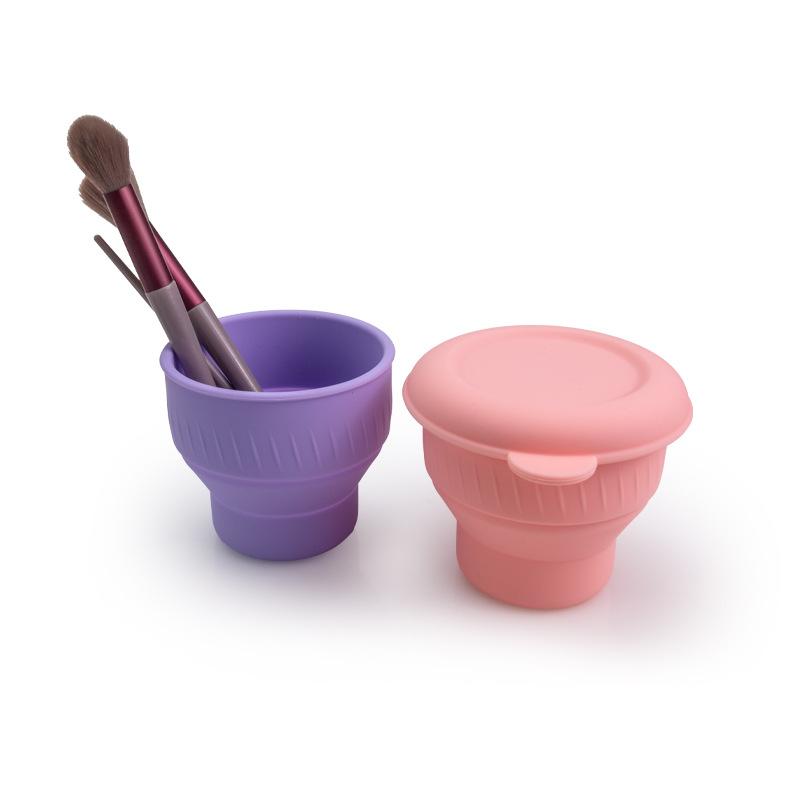 メイクブラシ・スポンジ洗浄カップ 多機能 シリコン製 折りたたみ式 携帯用 化粧筆 美容スポンジ クリーナー 旅行 出張 自宅用 コンパクト ピンク パープル グリーン