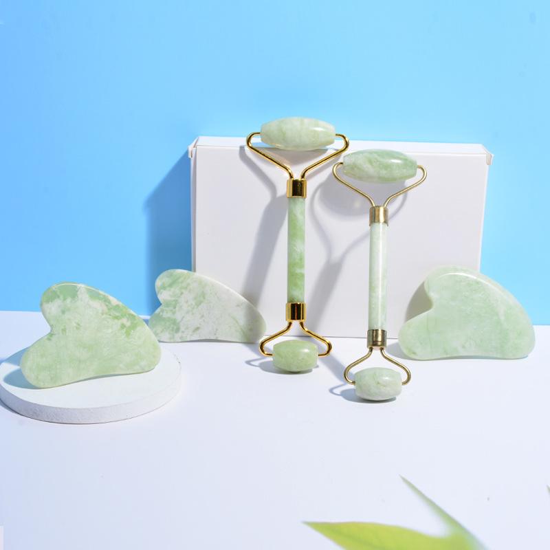 美顔ローラー 白花甲翠 翡翠 天然石 フェイス マッサージセット スキンケア ヘルスケア ダブルヘッド ..