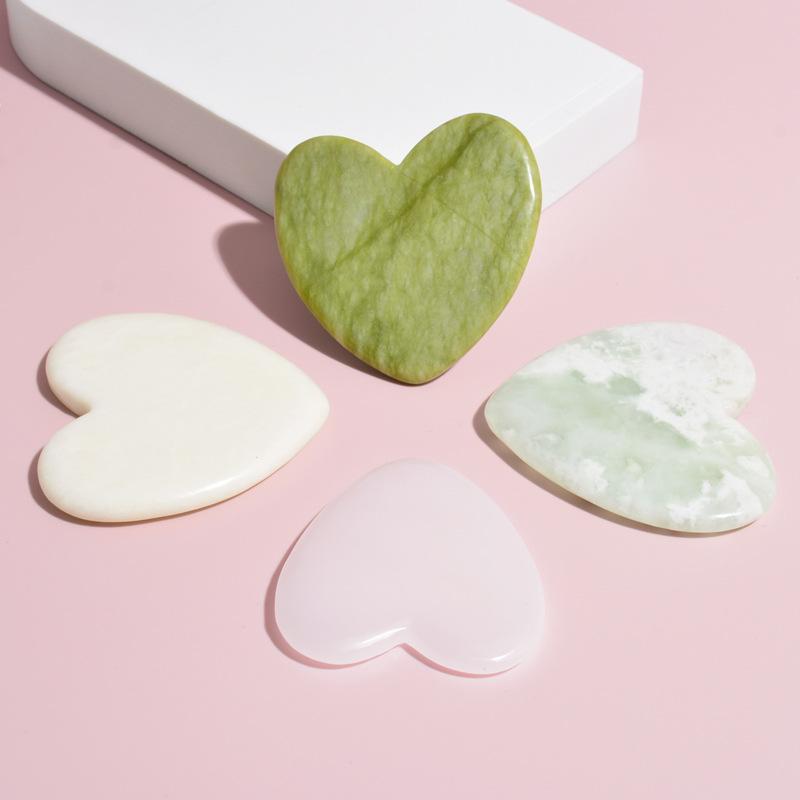 かっさプレート ハート形 天然石 フェイスマッサージ 美顔ローラー 顔用 美容グッズ 翡翠 パワーストー..