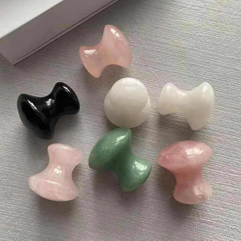 かっさ 天然石 翡翠 ローズクォーツ 水晶 きのこ型 マッシュルーム型 フェイスローラー 美顔ローラー ..