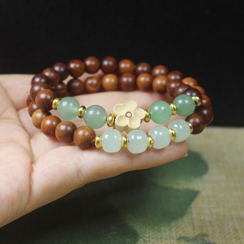 数珠 ブレスレット 念珠 白檀 ミルク香木 陰沈木 黄花梨 天然木製 一連 二連 梅の花 厄除け 開運 お守り 瞑想 民族風 パワーストーン