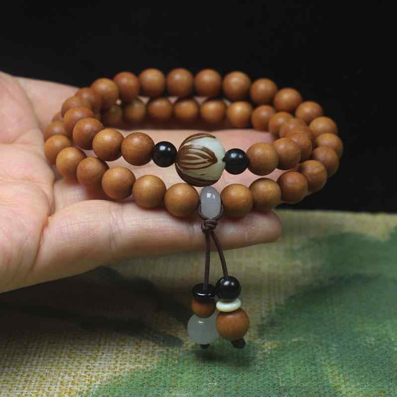 数珠 ブレスレット ユニセックス 白檀 サンダルウッド 菩提樹 蓮の花 二連 8mm 6mm玉 開運 お守り 厄除け 民族調 エスニック