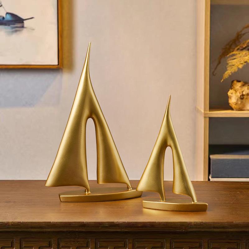 置き物 モダン中華風 ゴールド 帆船 合成樹脂製 インテリア リビング 玄関 テレビボード ワインラック ..