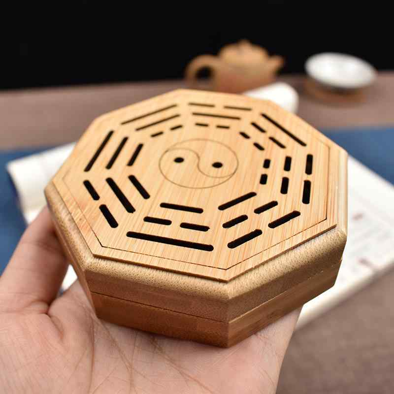 お香立て 楠竹製 バンブー 八卦模様 レトロ調 香炉 家庭用 室内用 インセンスボックス 置き型 和室 リビング アロマ 癒し グッズ 上品 クラシック