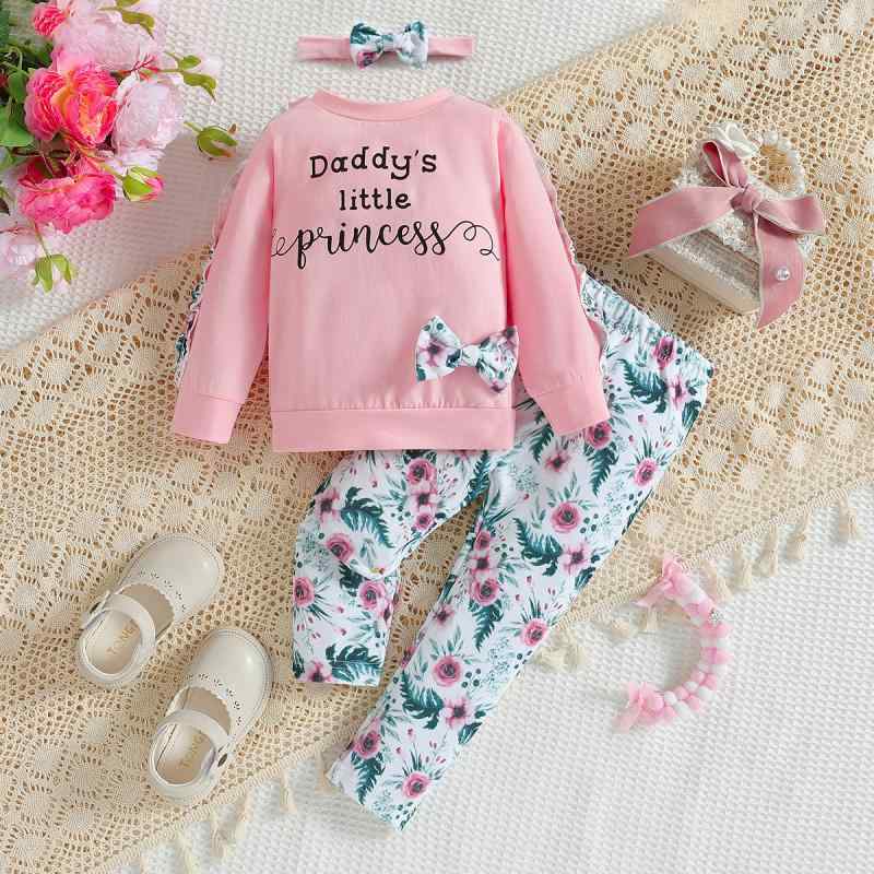 ベビー服 女の子 幼児 セットアップ かわいい カジュアル リボン 長袖トップス プルオーバー 花柄 ロン..