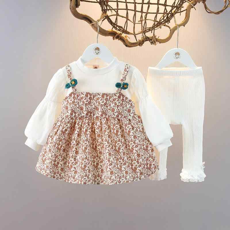 セットアップ 女の子 ベビー キッズ 春 長袖 小花柄 フェイクサロペットデザイン ワンピース 2点セット おしゃれ カジュアル コットン 普段使い