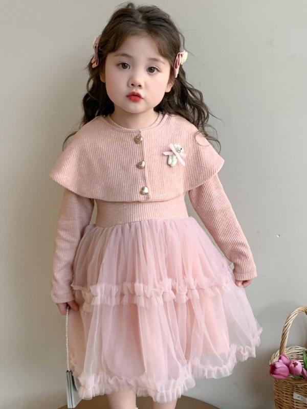 ワンピース 女の子 女児 キッズ ベビー チュール プリンセスドレス ケーキスカート フリル 長袖 ツーピ..