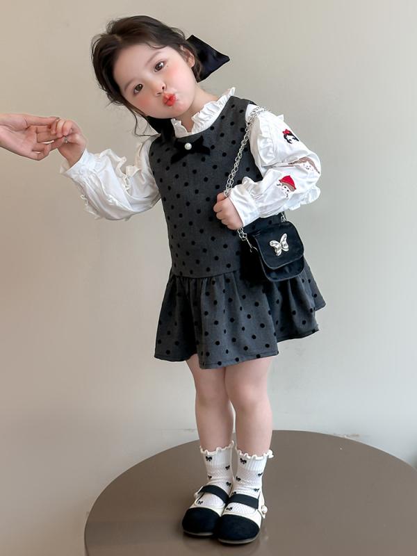 ワンピース 女の子 キッズ 女児 長袖 ジャンパースカート 2点セット 春秋 ポリエステル お出かけ 普段..