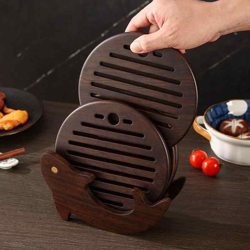 鍋敷き 黒檀 無垢材 天然木 木製 ウッド 耐熱 断熱 やけど防止 厚手 大判 土鍋用 食卓 ダイニングテー..