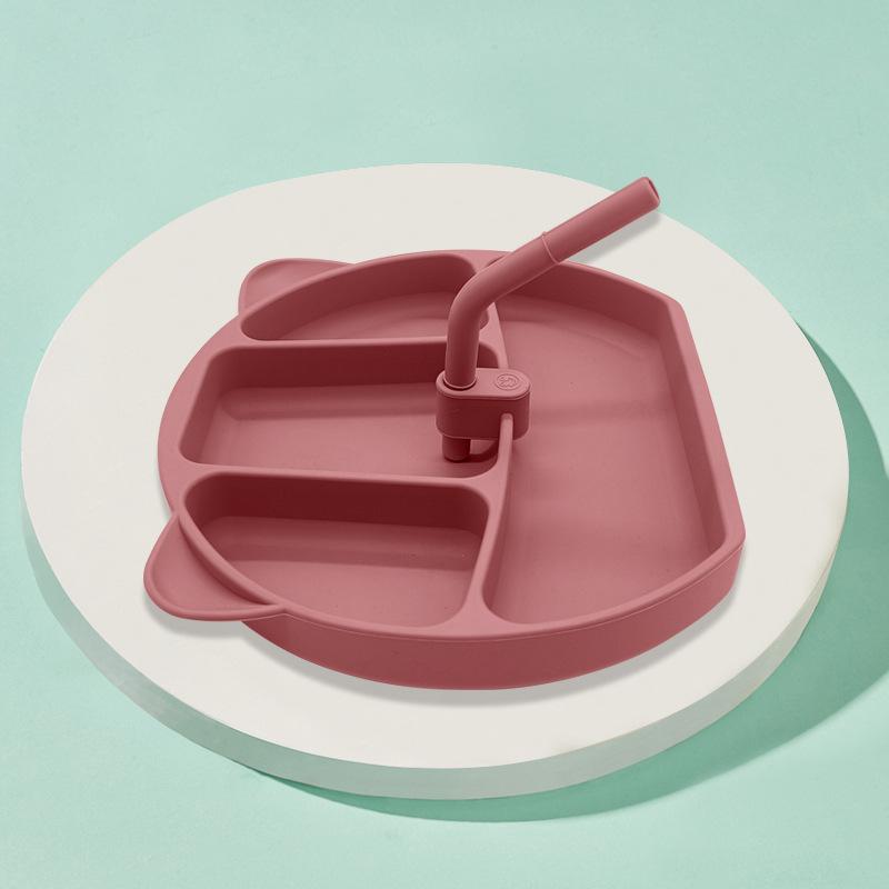 ベビー食器 キッズ シリコン製 パンダ型 仕切り付き プレート ストロー付き 一体型 吸盤 滑り止め 離乳..