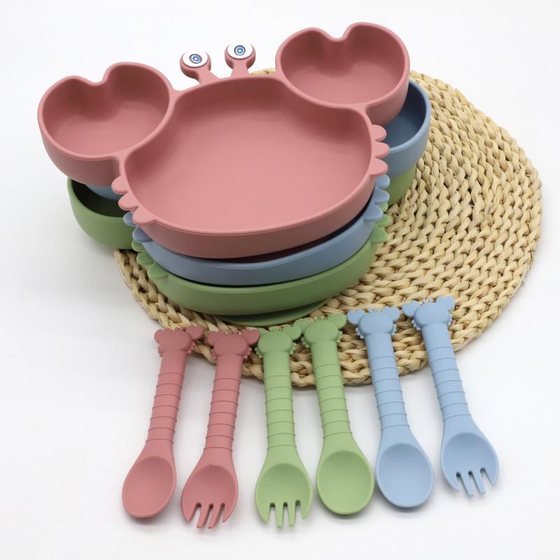 ベビー食器 離乳食 幼児食 赤ちゃん用 カニ型 仕切りプレート 強力吸盤 滑り止め 転倒防止 割れにくい ..