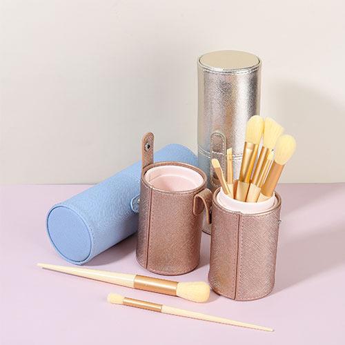 コスメ収納ケース PUレザー 卓上 デスク メイクブラシスタンド アイブロウペンシル アイシャドウパレット ホルダー 小物入れ 整理整頓 コンパクト 携帯用 無地 おしゃれ ピンク ゴールド ブルー(x2)