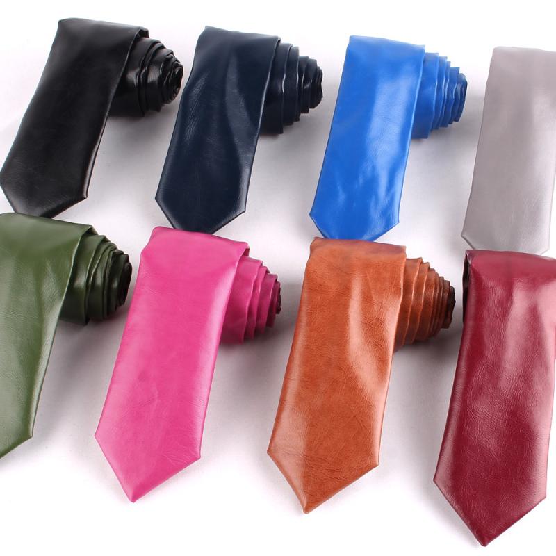 ネクタイ メンズ 韓国風 ファッション 英国風 レザー調 5cm幅 ナロータイ 細身 無地 ブラック ポリエステル PUレザー ビジネス カジュアル フォーマル パーティー 春夏