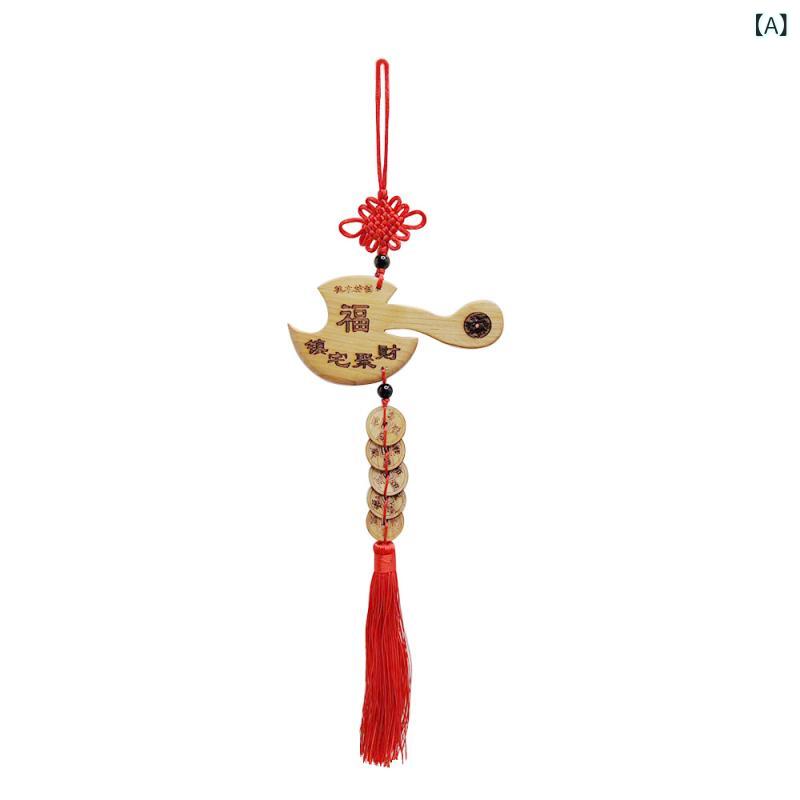 中国結び 木製 斧 銅銭 古銭 アンティーク調 レトロ 吉祥結び 風水 開運 厄除け 魔除け お守り 壁掛け ..