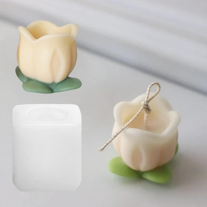 シリコンモールド チューリップ 立体 リーフ付き DIY 手作り キャンドル 石鹸 アロマ ケーキ 製菓 ベーキング 石膏型 クラフト 手芸 モダン シンプル クリアカラー 耐熱 再利用可能