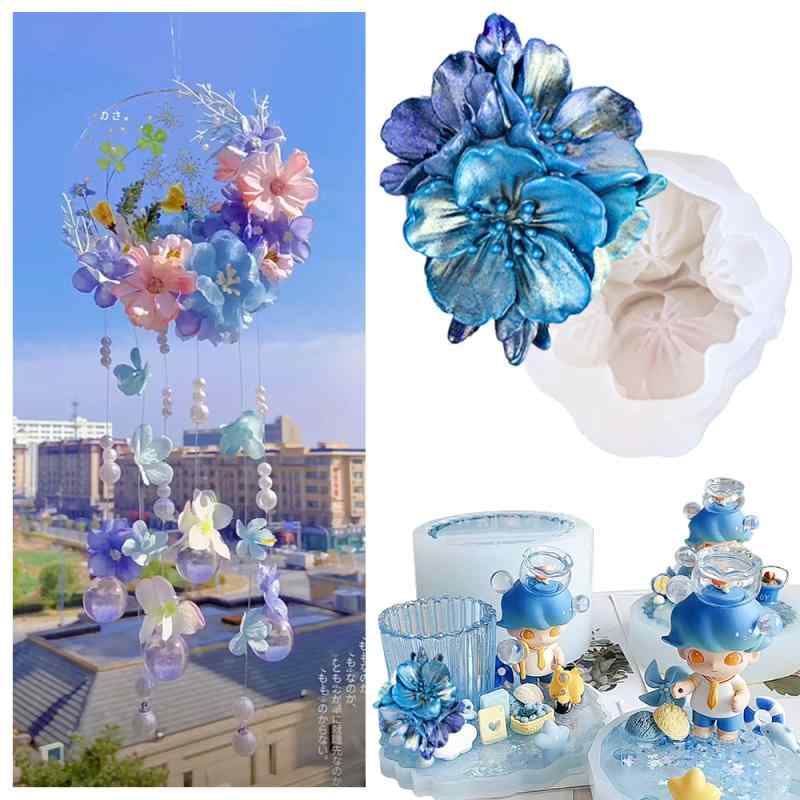 シリコンモールド フラワー型 変形 アロマプレート 車用オーナメント ケーキ型 レジンクラフト 石膏ア..