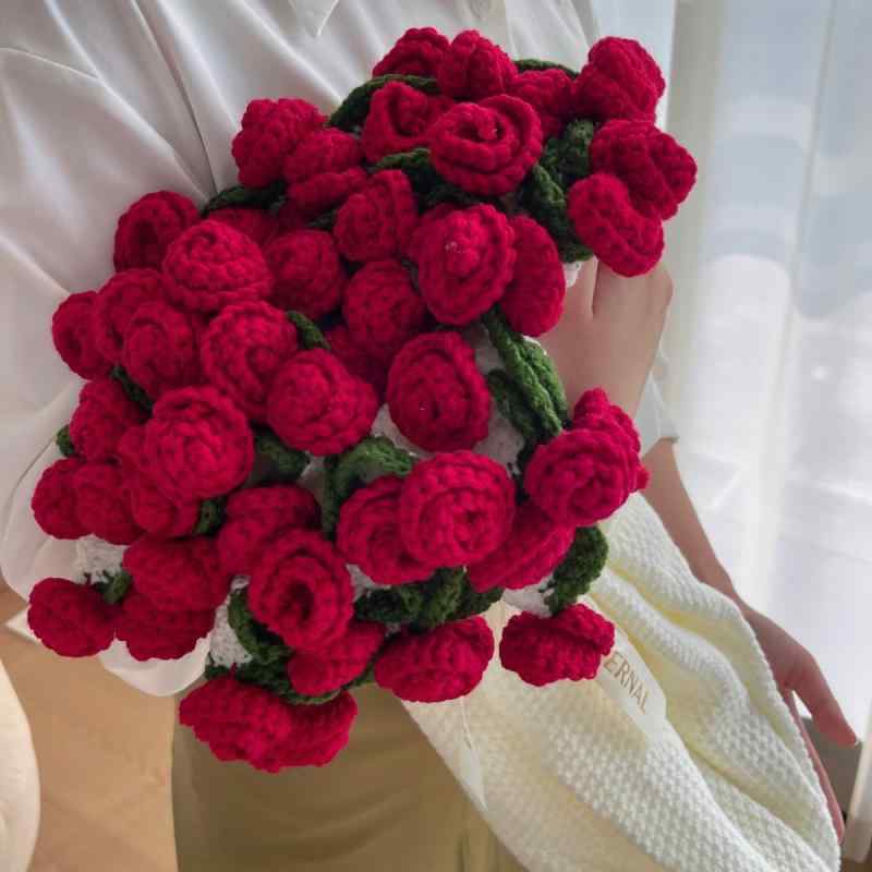 ブランケット ローズブーケ プリザーブドフラワー 立体モチーフ 手編み ハンドメイド 花柄 お昼寝用 装..