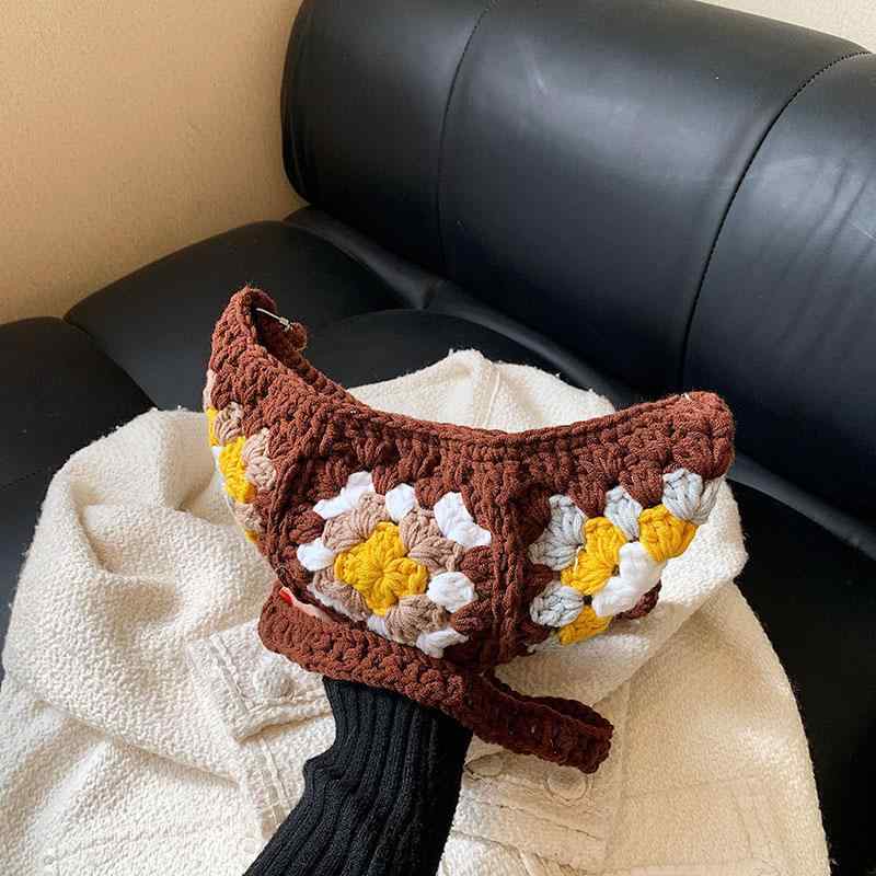 バッグ レディース 秋冬 花柄 フラワー 編み込み ニット ボディバッグ ウエストポーチ ショルダーバッ..