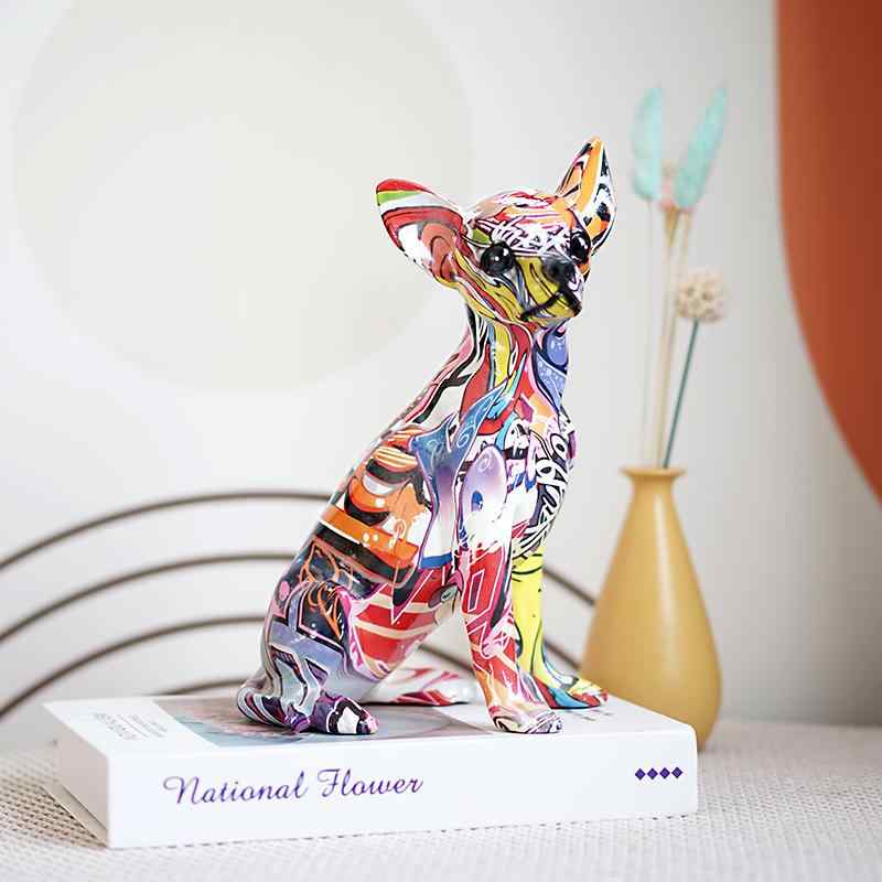 置物 チワワ犬 ヨーロピアン 欧風 カラフル マルチカラー 樹脂製 オブジェ インテリア リビング 玄関 ..