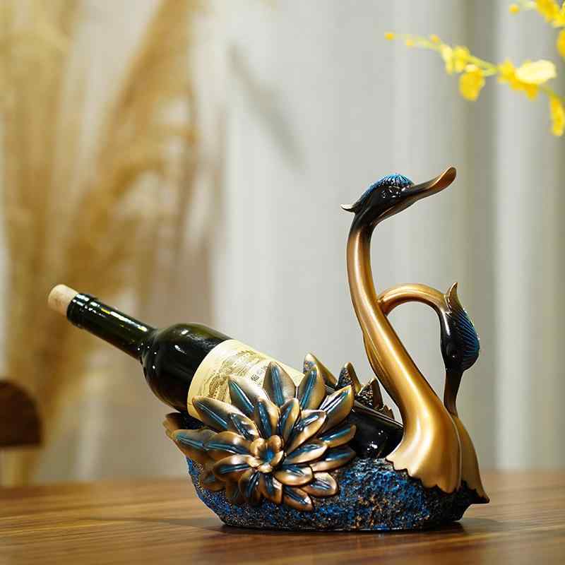 置物 欧風 モダン 高級感 白鳥 ブルー ペア 樹脂製 工芸品 インテリア ワインラック 酒棚 引っ越し祝い..